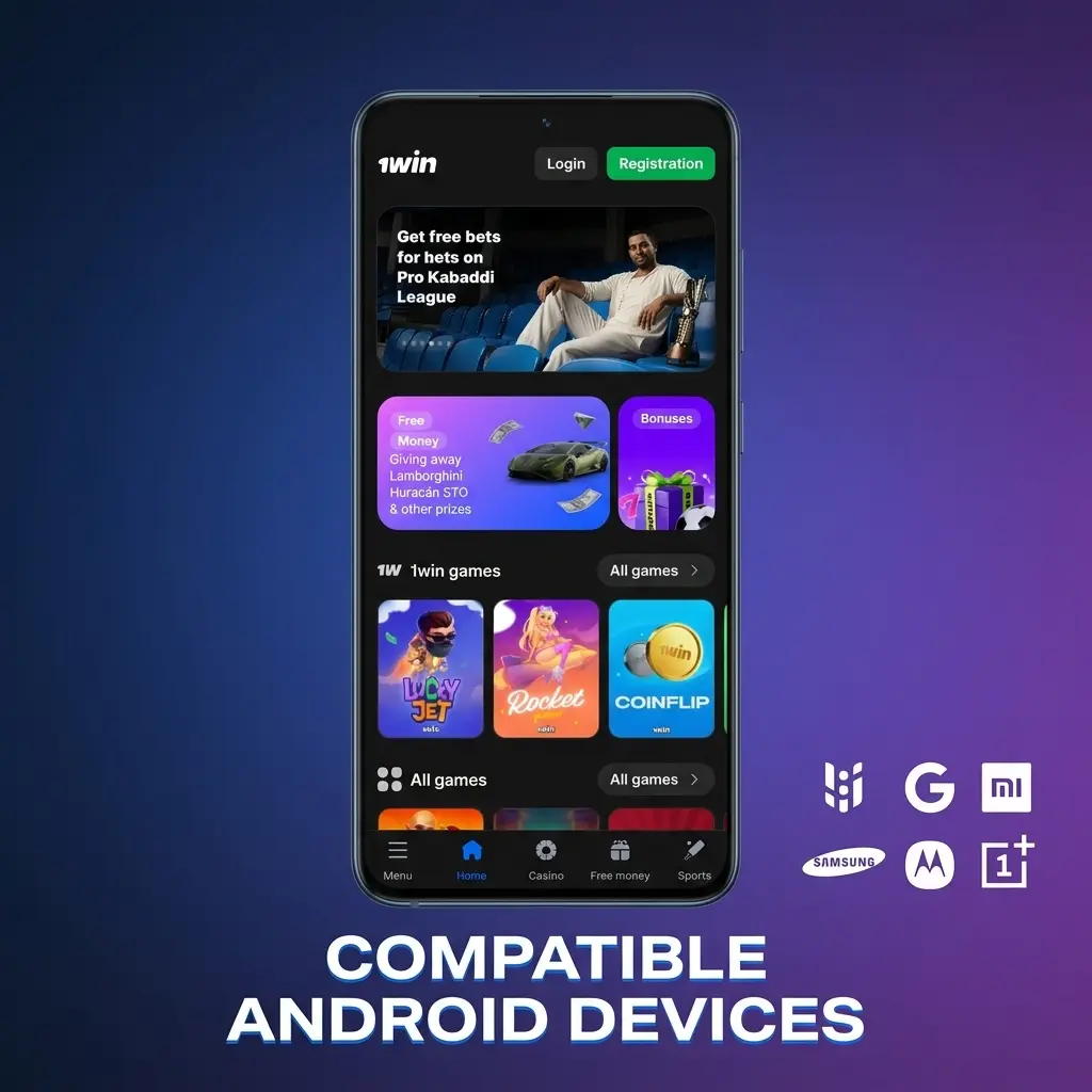 List of compatible Android devices for 1win app in Zambia including Samsung, Tecno, Infinix, Xiaomi, Huawei and Nokia