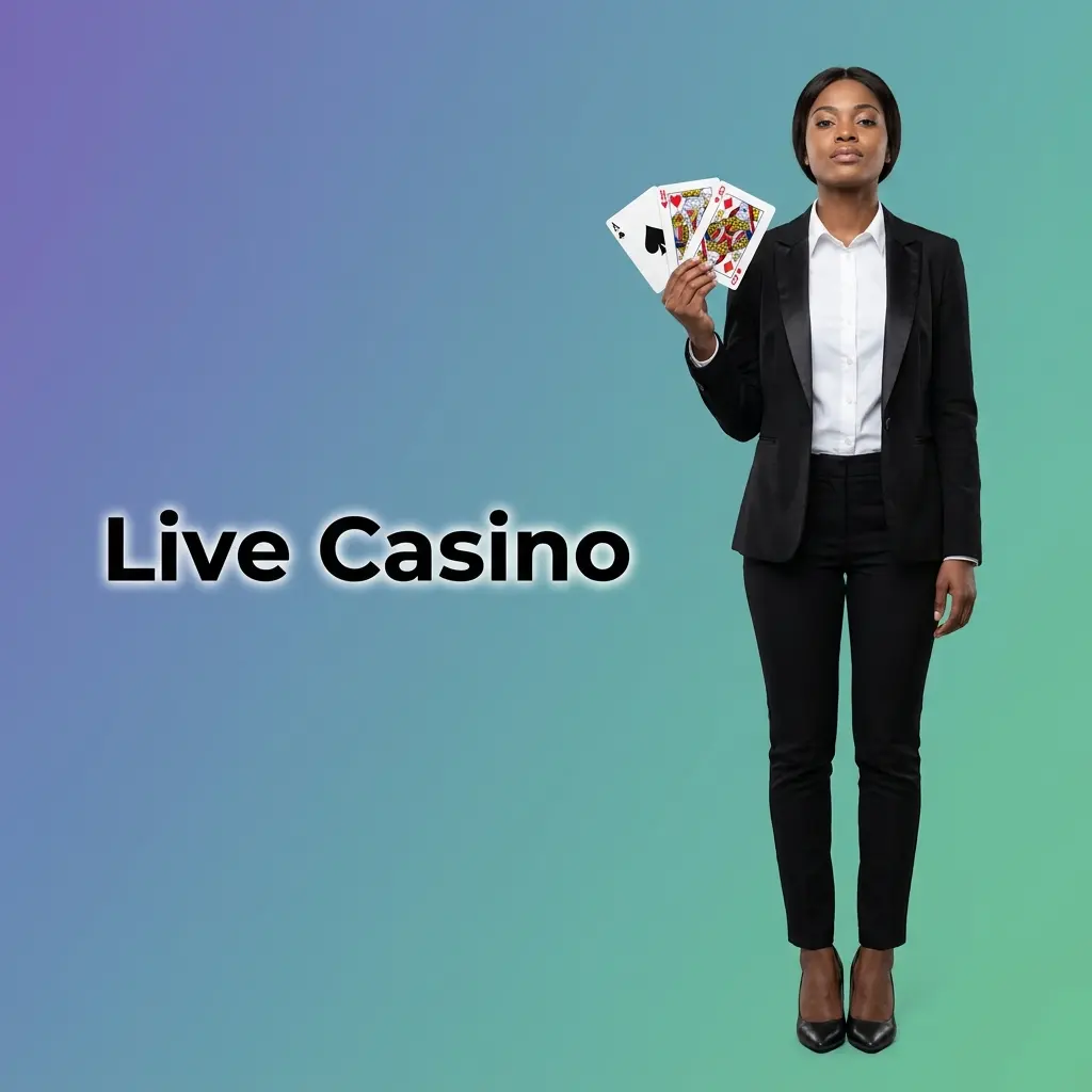 Live casino with real dealer on streamed table, featuring live roulette, blackjack, baccarat, poker and game shows