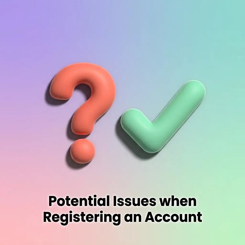 Checklist of account registration issues: missing SMS/email code, existing account, page not loading, wrong country, upload fails