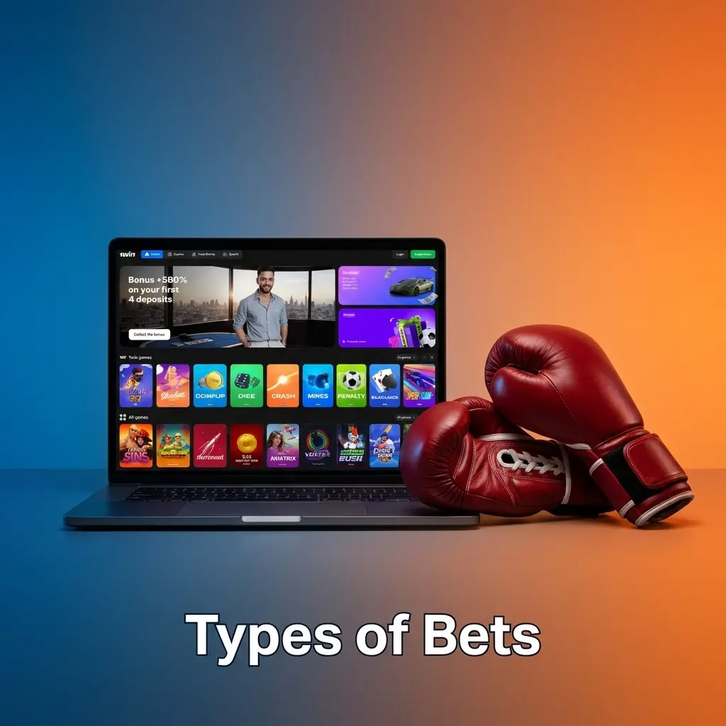 Infographic showing bet types: Single, Express (Accumulator), System, and Chain, explaining stake split and payouts