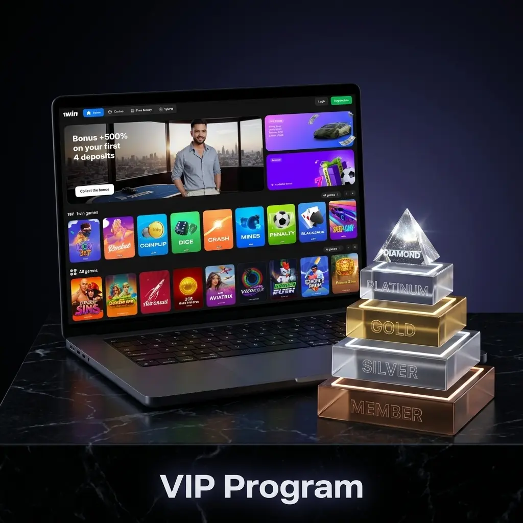 1win VIP loyalty program tiers showing status levels, tailored bonuses, personal manager access, and faster withdrawals