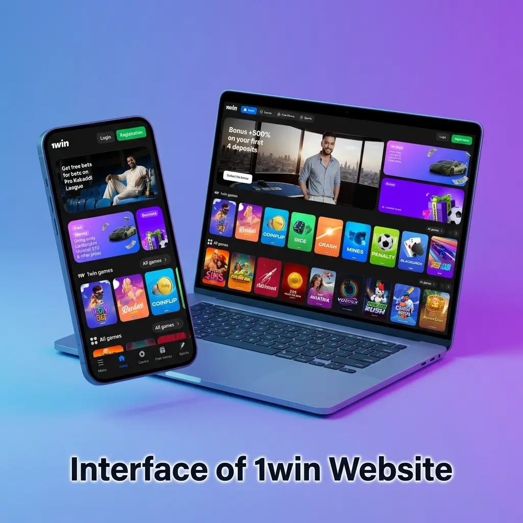 1win website interface showing top bar with Sports, Live, Casino, Esports, promotions, account, and settings options