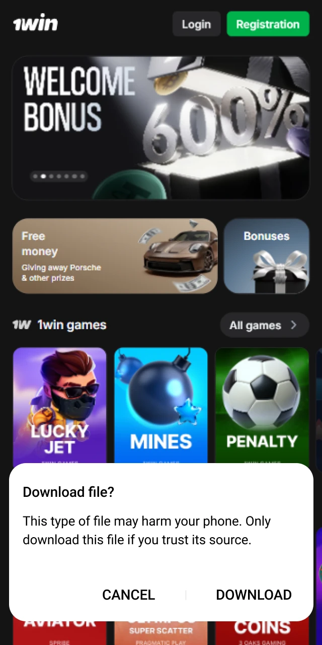 Agree to the pop-up notification to get the 1win Android App.
