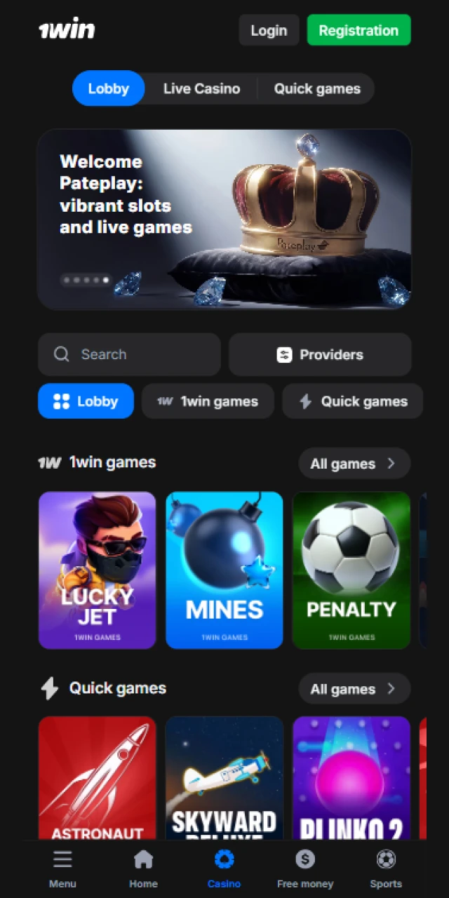 Play exciting online casino games in the 1win App.