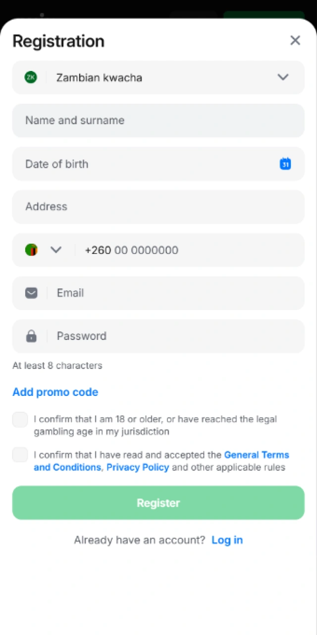 Register a new user account inside the 1win App easily.