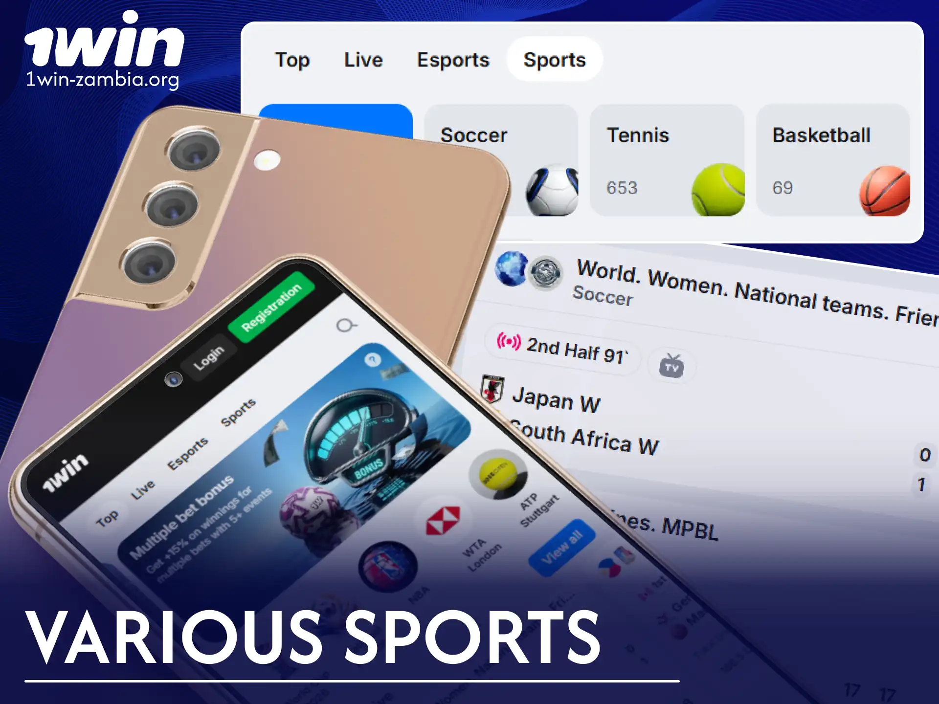 Bet on various sports categories using the mobile 1win App.