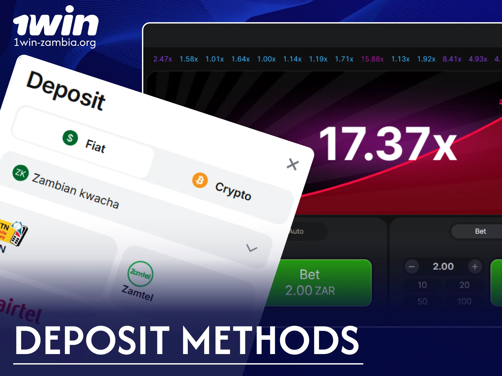 Choose secure deposit methods to fund your 1win Aviator game account.