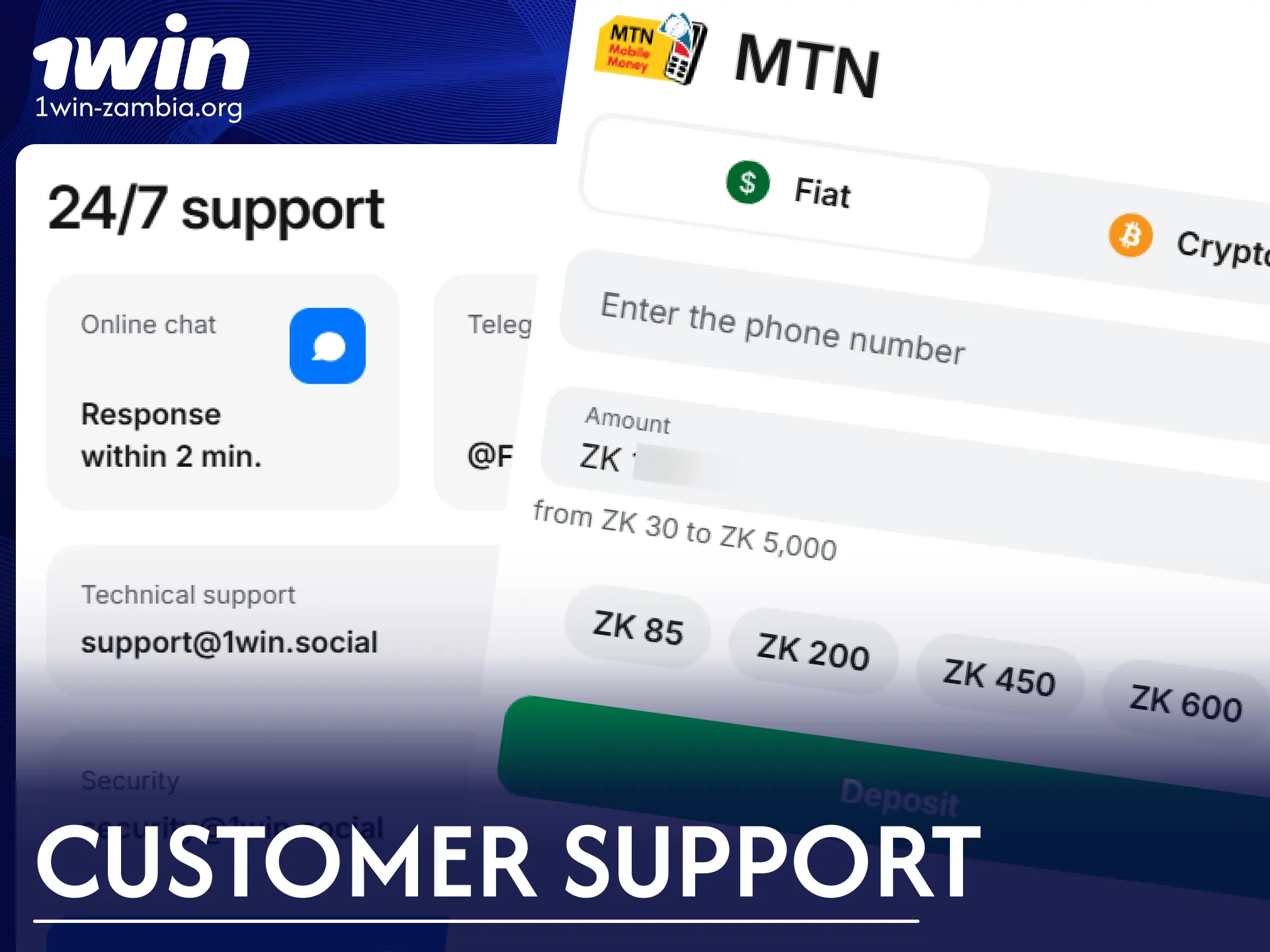 Contact 1win customer support for quick help with your deposit.