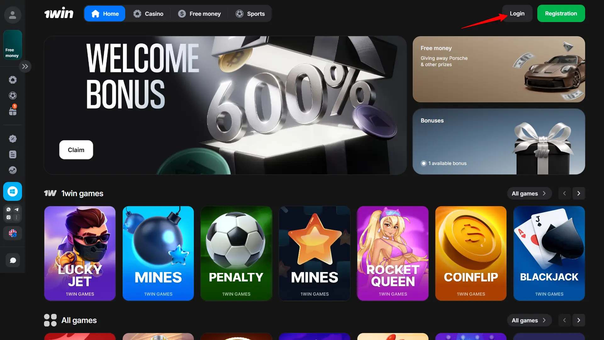Open the 1win website login form to access your account in Zambia.