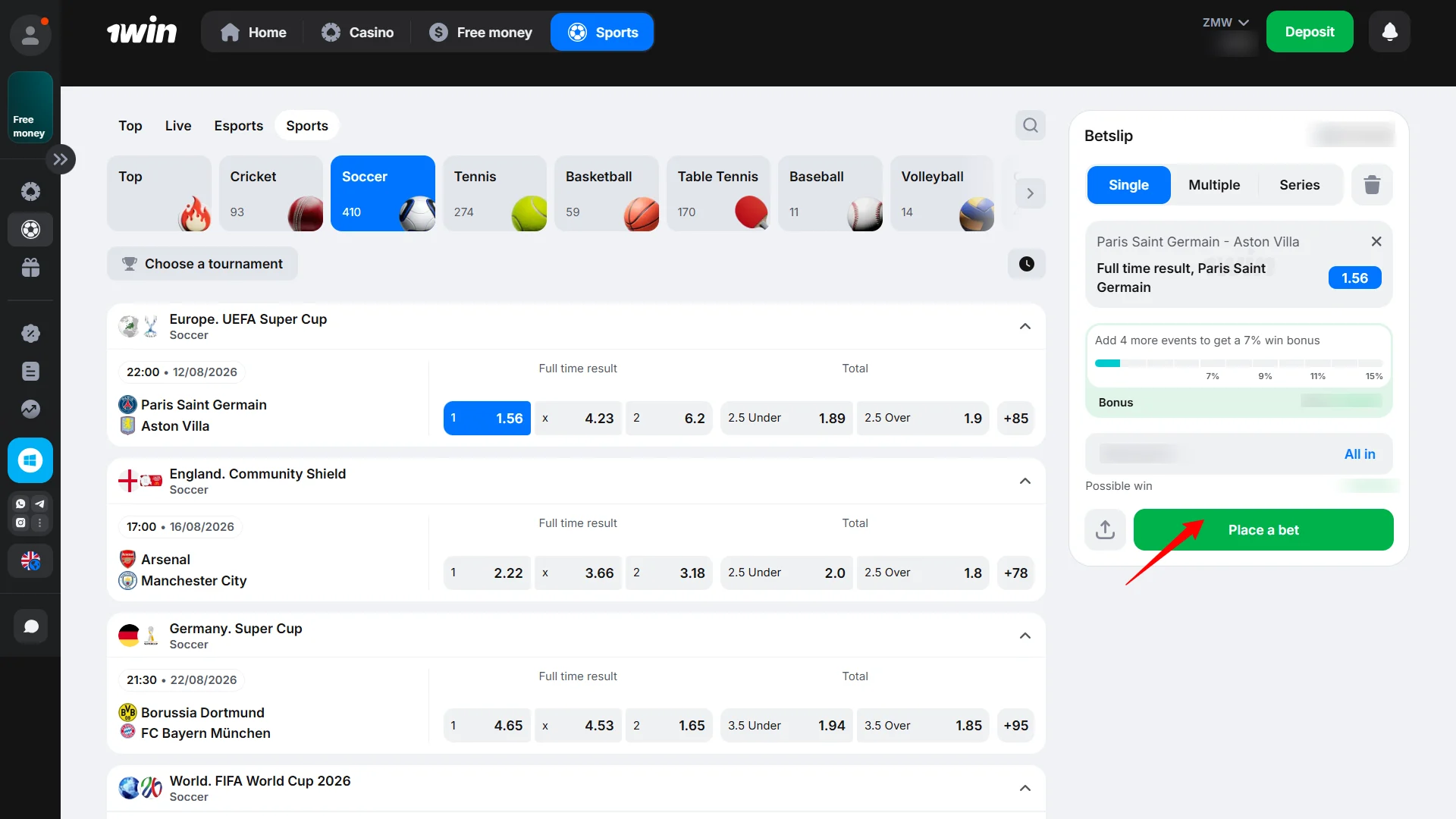 Confirm your final sports bet to win on the 1win platform.