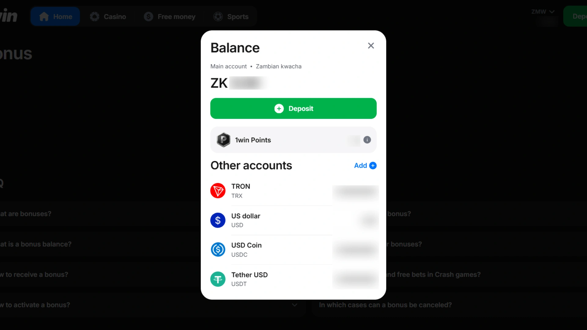 Check your 1win account profile to confirm the bonus activation.