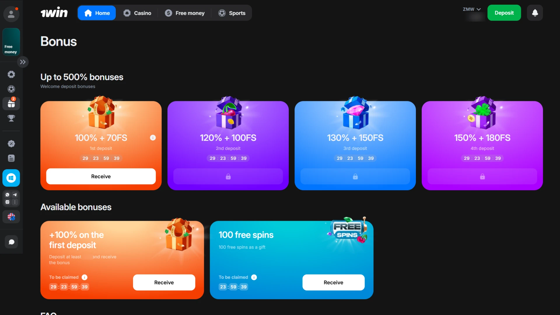 Open the Bonus section Navigate to the bonus section on the official 1win platform.