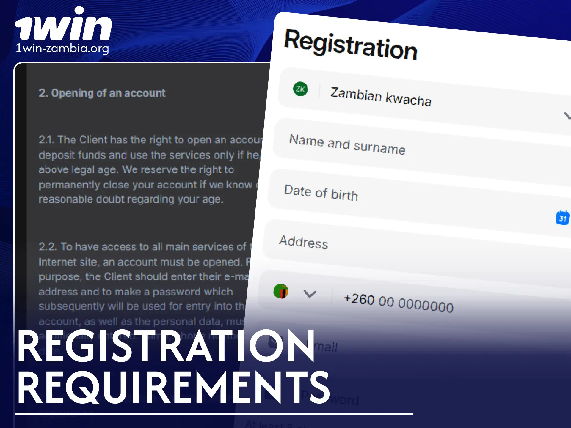 Learn the basic registration requirements to join 1win and play.