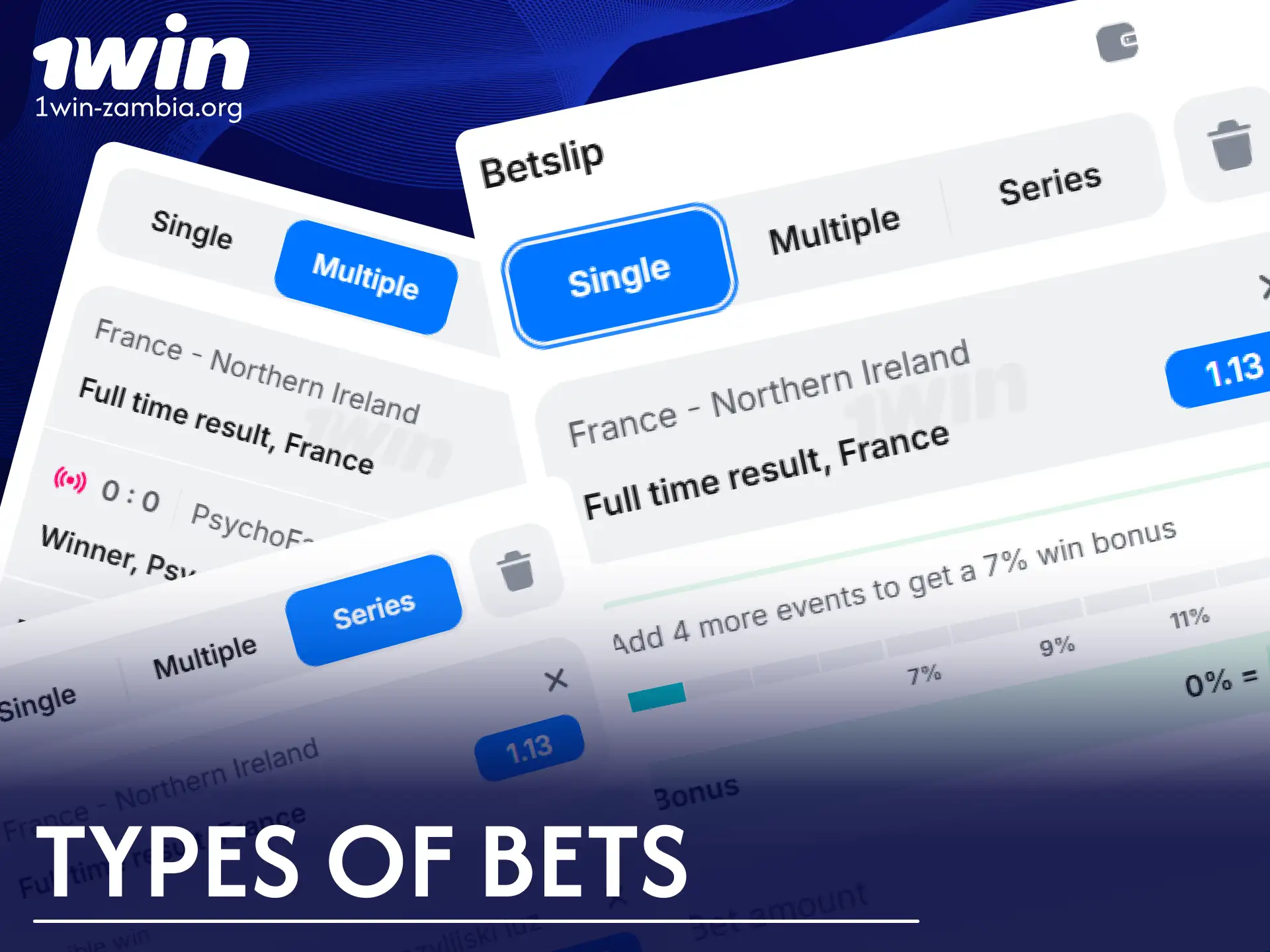 Choose different types of sports bets on the 1win platform.